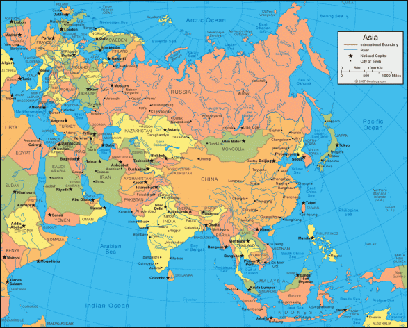 Asya Kıtasında Bulunan Ülkeler - Dünya Atlası